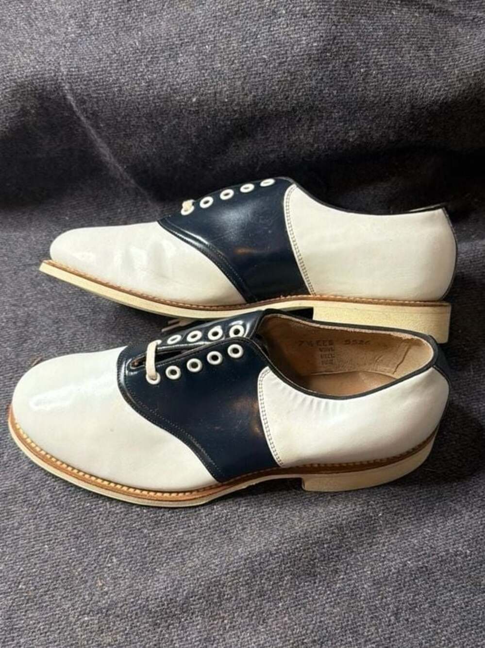 Vintage Crane 7.5 EEE White and Navy Blue Saddle Shoes Marching Band Uniform Oxf